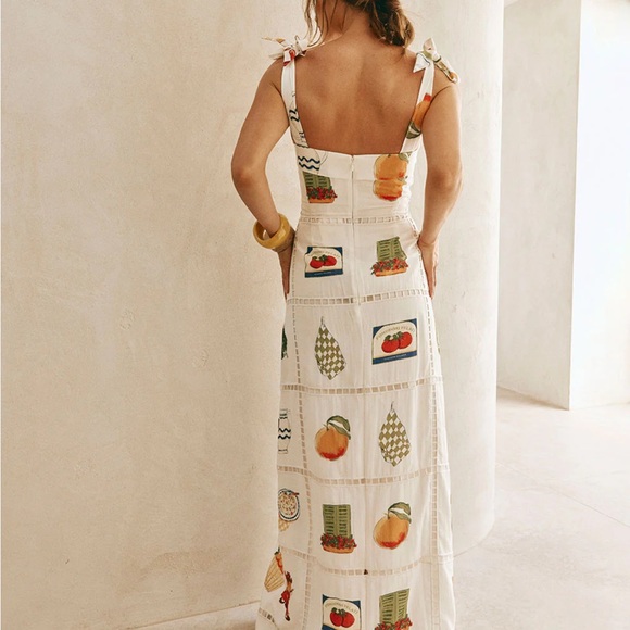 SABO SKIRT (Zaco Collection) SMALL White Printed Tie-Shoulder Maxi Dress - Picture 2 of 4